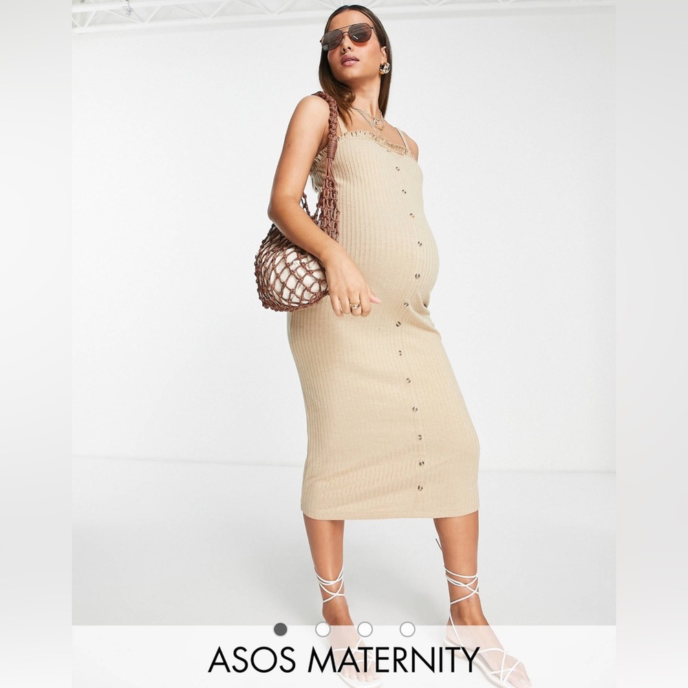 Asos Design Maternity Midi Button Through Ribbed … - image 1